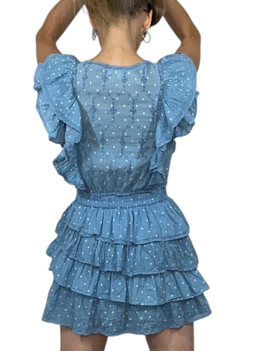 LoveShackFancy Corelli Dress P 00 Blue Bonnet Mini Ruffle Tiered - Picture 3 of 16